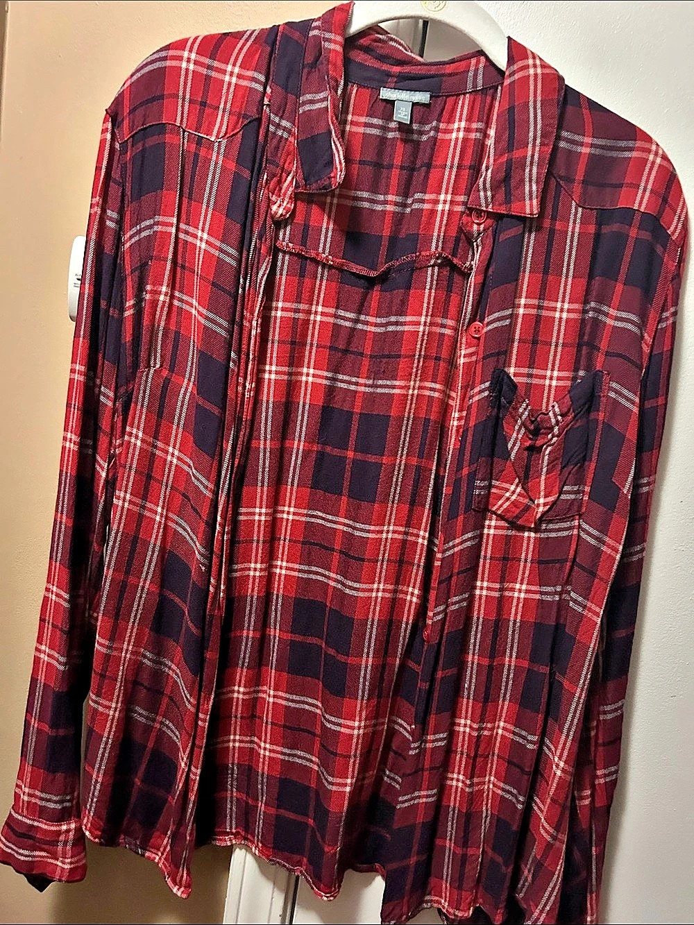 Charlotte Russe Plaid /flannel like Button Down Shirt in Red & Purple Size XL bu